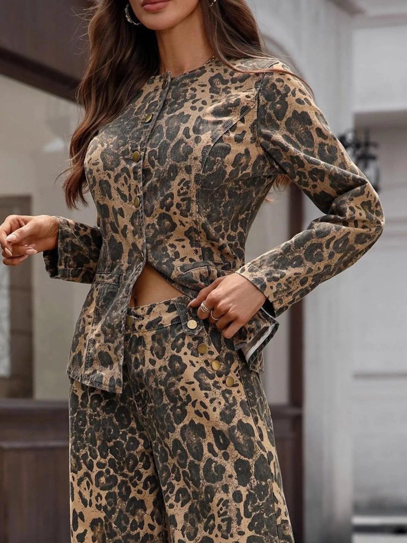 Leopard Button Up Long Sleeve Shirt – Trendy Women’s Top
