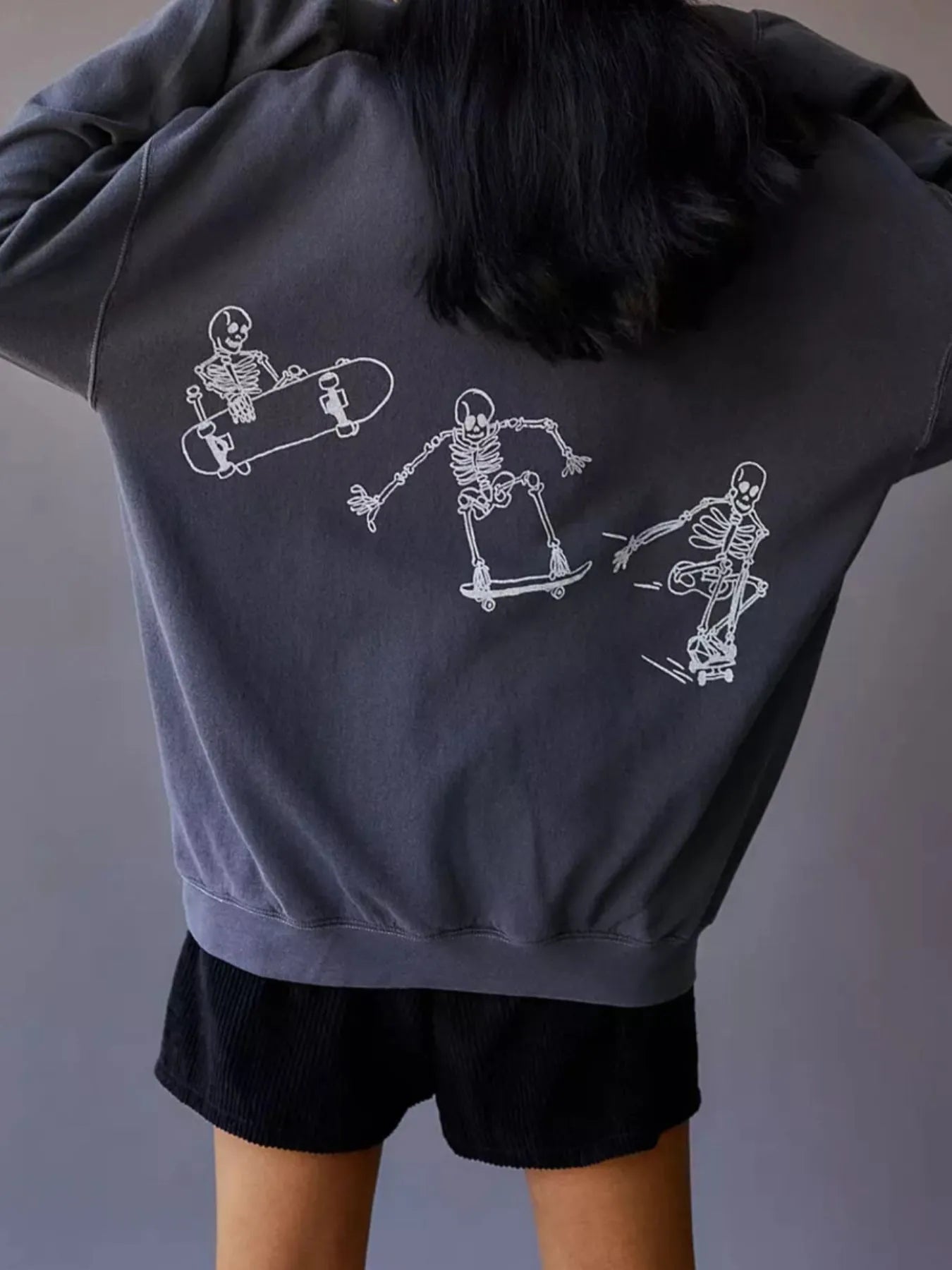 Skeleton Graphic Oversized Sweatshirt – Women’s Casual Streetwear Pullover