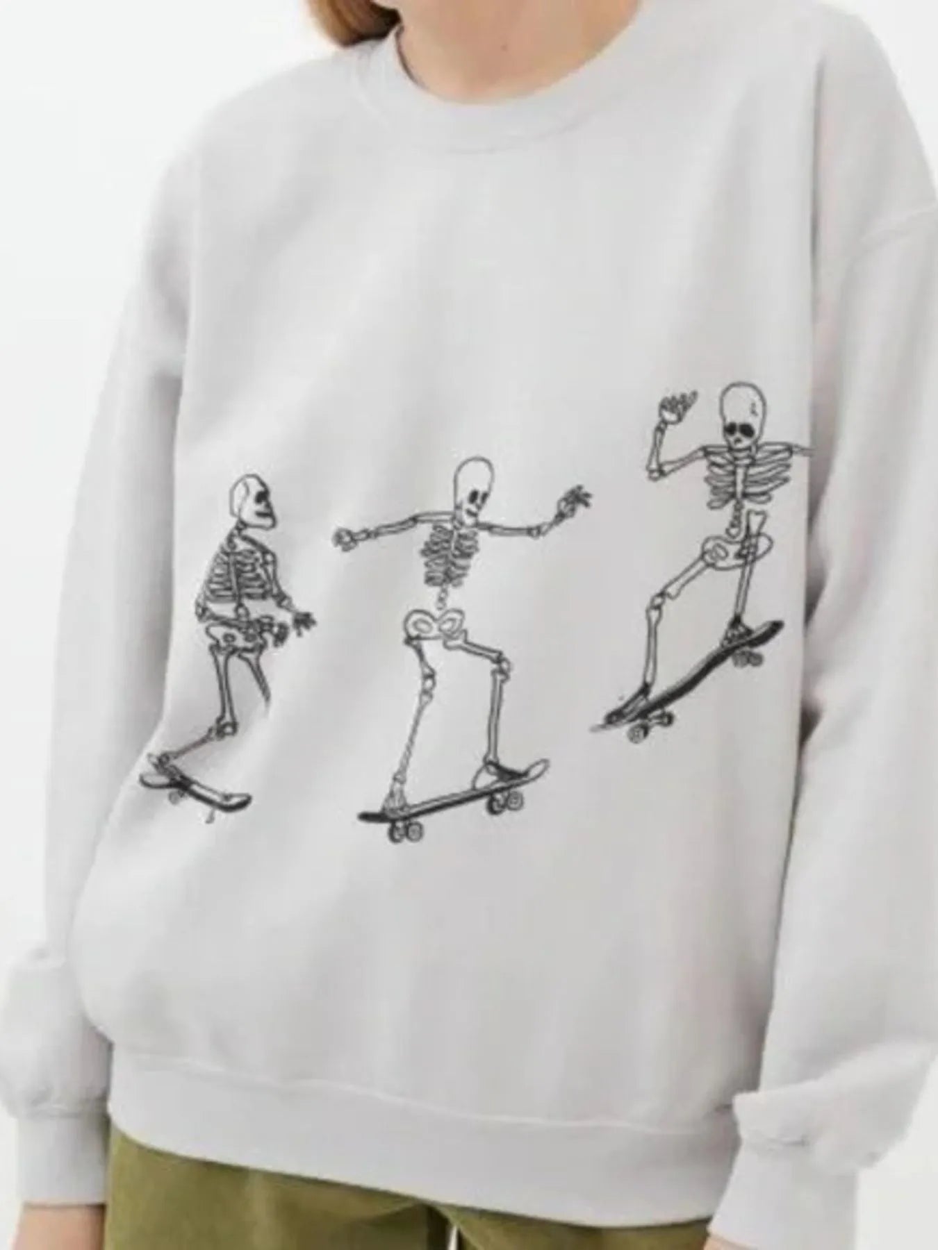 Skeleton Graphic Oversized Sweatshirt – Women’s Casual Streetwear Pullover