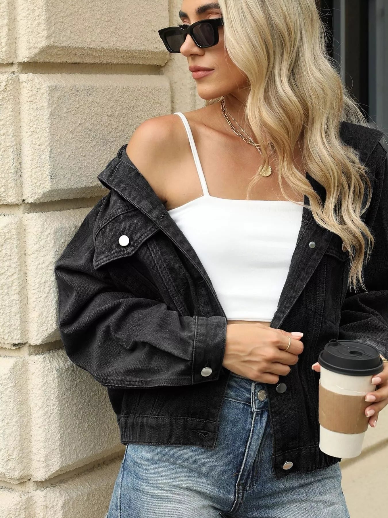 Washed Button-Up Hooded Jacket – Women’s Casual Jean Jacket