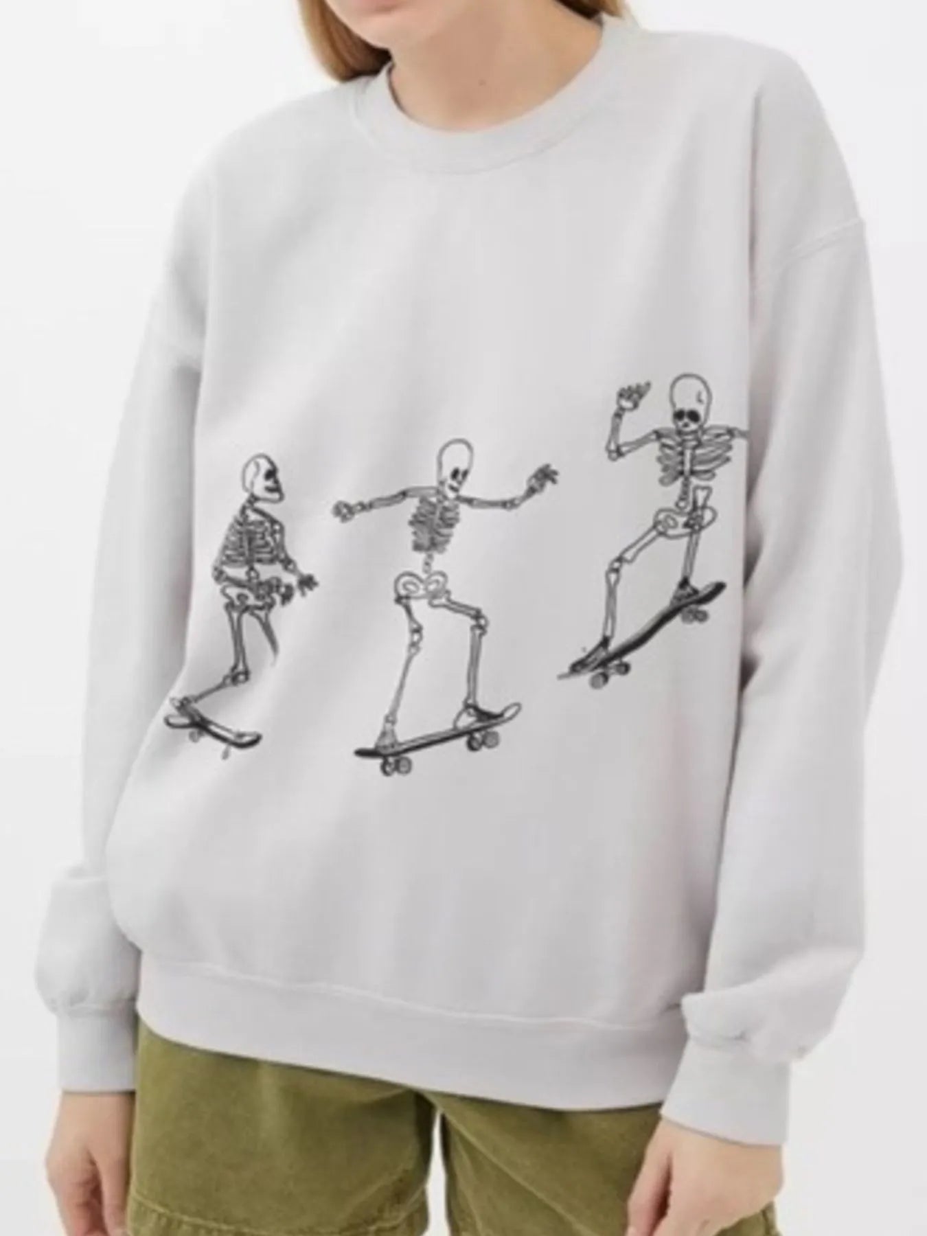 Skeleton Graphic Oversized Sweatshirt – Women’s Casual Streetwear Pullover