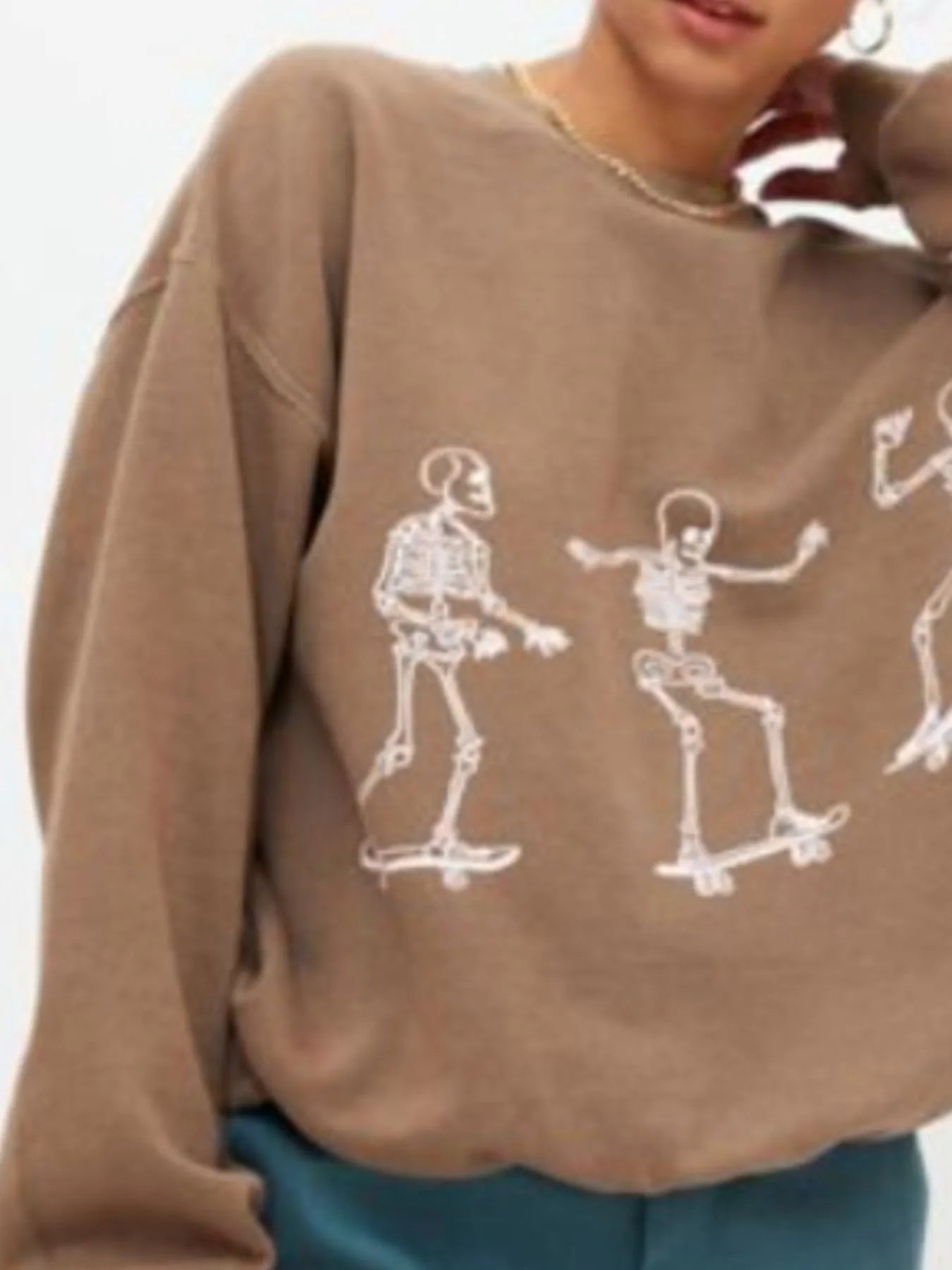 Skeleton Graphic Oversized Sweatshirt – Women’s Casual Streetwear Pullover
