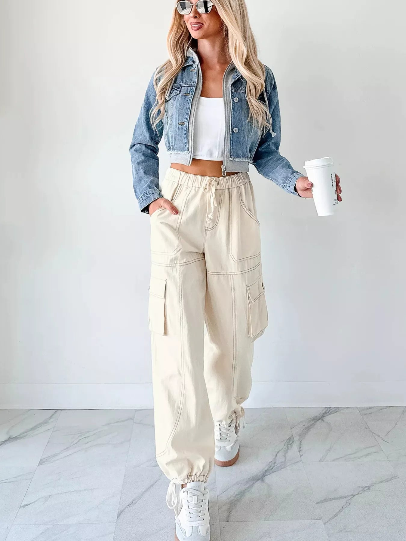 Distressed Zip-Up Cropped Hooded Jacket – Trendy Women’s Jean Jacket