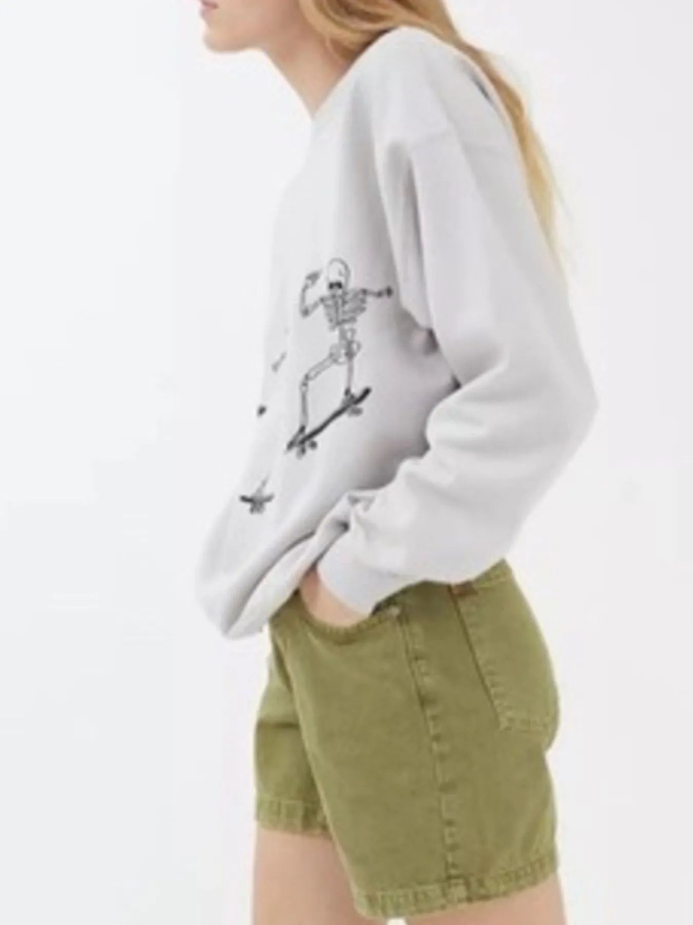 Skeleton Graphic Oversized Sweatshirt – Women’s Casual Streetwear Pullover