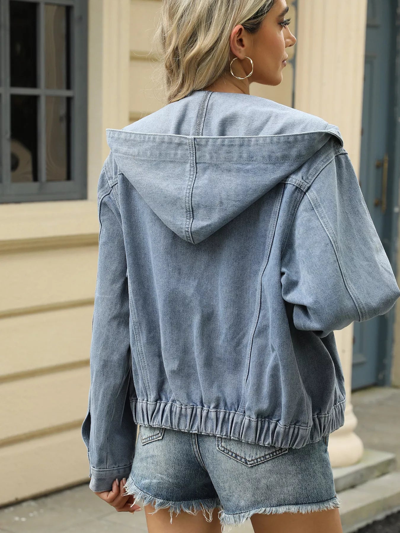 Washed Button-Up Hooded Jacket – Women’s Casual Jean Jacket