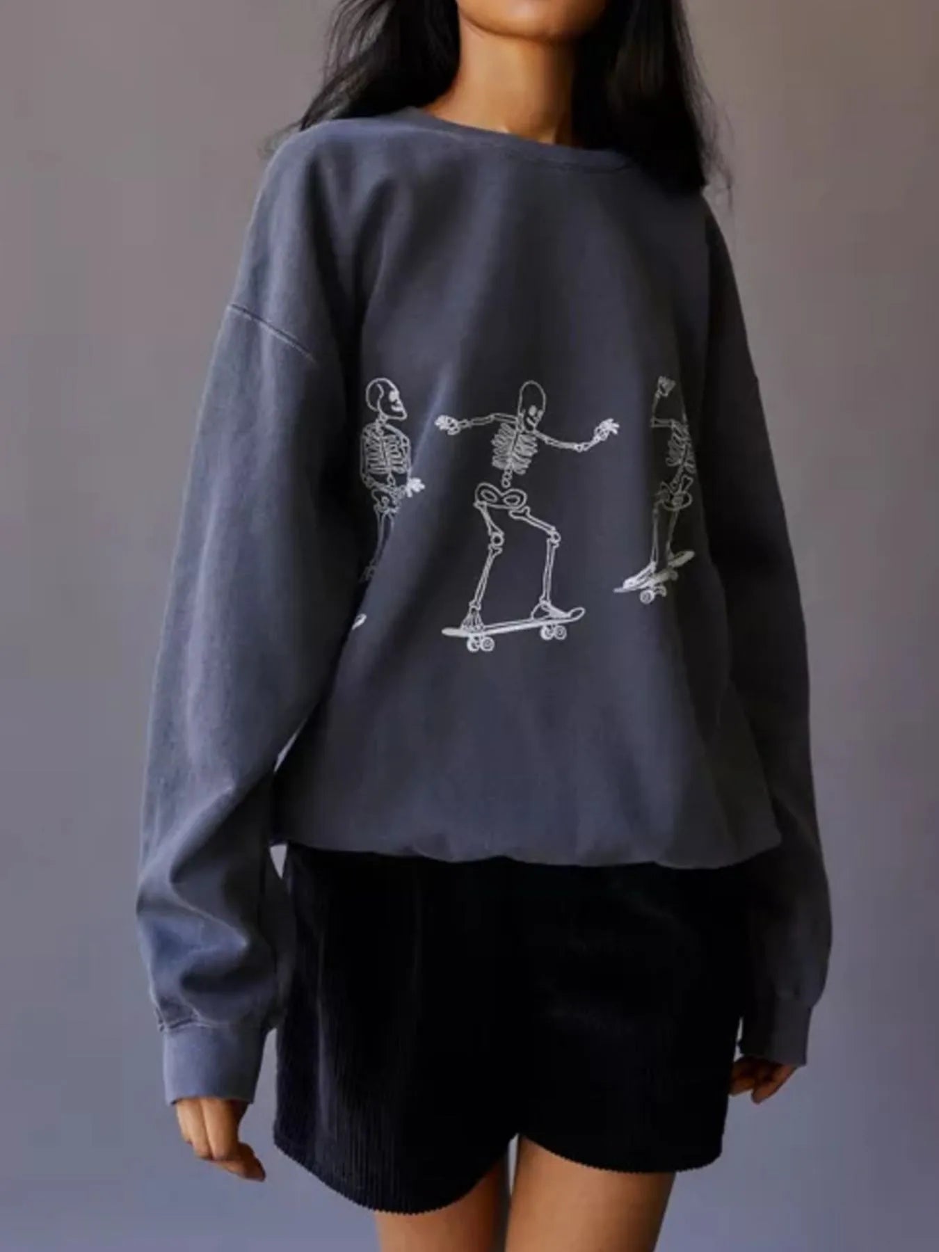 Skeleton Graphic Oversized Sweatshirt – Women’s Casual Streetwear Pullover